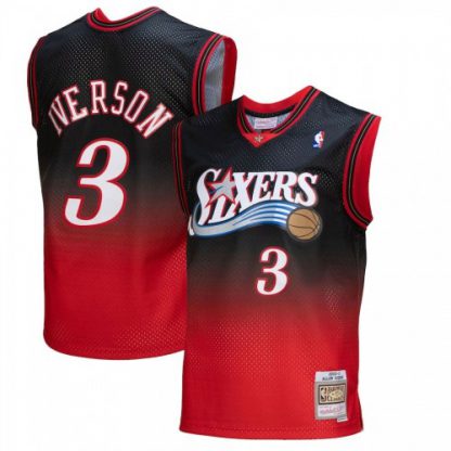 Philadelphia Philadelphia 76ers #3 Allen Iverson Mitchell & Ness Men's Black/Red 2000/01 Hardwood Classics Fadeaway Swingman Player Jersey