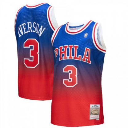Philadelphia Philadelphia 76ers #3 Allen Iverson Mitchell & Ness Men's Red/Royal 1996/97 Hardwood Classics Fadeaway Swingman Player Jersey