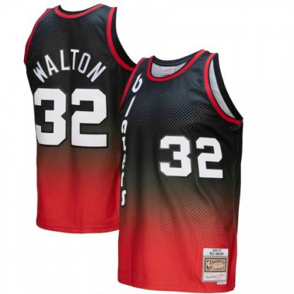 Portland Portland Trail Blazers #32 Bill Walton Mitchell & Ness Men's Red/Black 1976/77 Hardwood Classics Fadeaway Swingman Player Jersey