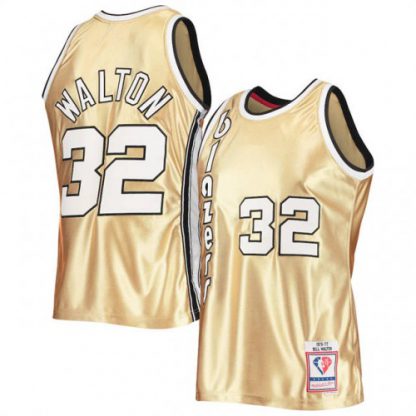 Nike Blazers #32 Bill Walton Men's Gold Mitchell & Ness 75th Anniversary 1976-77 Hardwood Classics Swingman Jersey