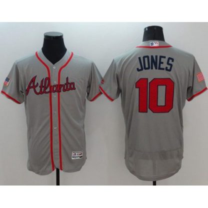 Atlanta Braves #10 Chipper Jones Grey Fashion Stars & Stripes Flexbase Authentic Stitched MLB Jersey