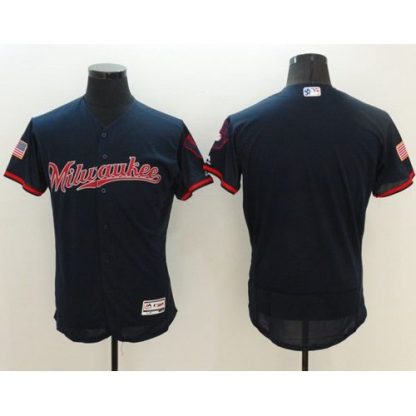 Milwaukee Brewers Blank Navy Blue Fashion Stars & Stripes Flexbase Authentic Stitched MLB Jersey