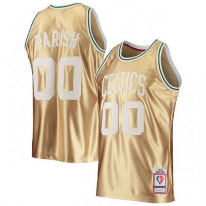 Nike Boston Celtics #00 Robert Parish Men's Gold Mitchell & Ness 75th Anniversary 1985-86 Hardwood Classics Swingman Jersey