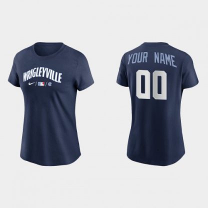 Chicago Cubs Custom Women's Nike 2021 City Connect Wordmark T-Shirt - Navy