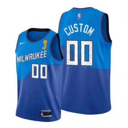 Nike Bucks Custom 2021 NBA Finals Champions City Edition Jersey Blue