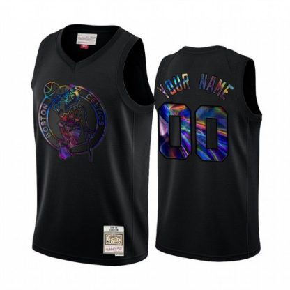 Mitchell and Ness Celtics Custom Men's Iridescent HWC Limited NBA Jersey - Black