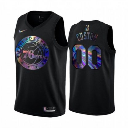 Nike 76ers Custom Men's Iridescent Holographic Collection NBA Jersey - Black