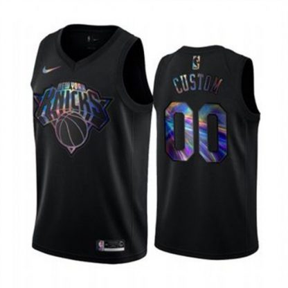 Nike Knicks Custom Men's Iridescent Holographic Collection NBA Jersey - Black