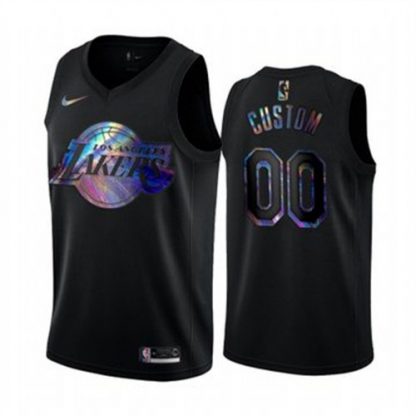 Nike Lakers Custom Men's Iridescent Holographic Collection NBA Jersey - Black