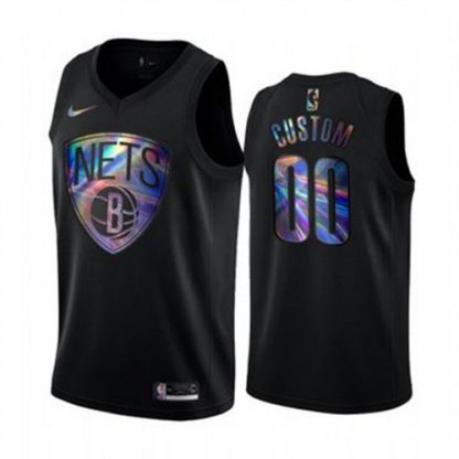 Nike Nets Custom Men's Iridescent Holographic Collection NBA Jersey - Black