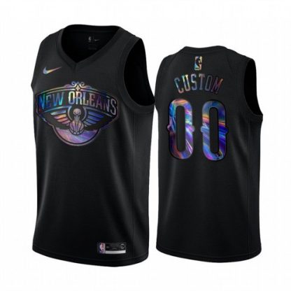 Nike Pelicans Custom Men's Iridescent Holographic Collection NBA Jersey - Black