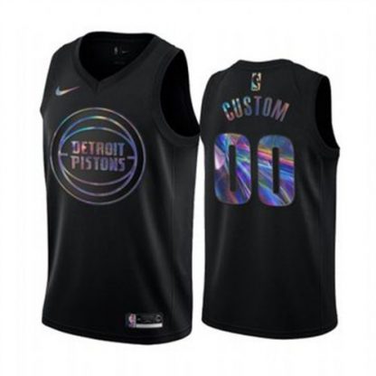 Nike Pistons Custom Men's Iridescent Holographic Collection NBA Jersey - Black