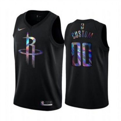 Nike Rockets Custom Men's Iridescent Holographic Collection NBA Jersey - Black
