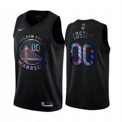 Nike Warriors Custom Men's Iridescent Holographic Collection NBA Jersey - Black