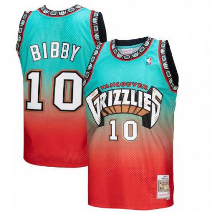 Vancouver Memphis Grizzlies #10 Mike Bibby Mitchell & Ness Men's Red/Teal 1998/99 Hardwood Classics Fadeaway Swingman Player Jersey