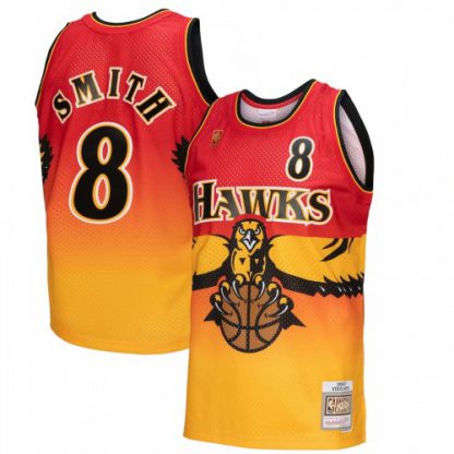 Atlanta Atlanta Hawks #8 Steve Smith Mitchell & Ness Men's Gold/Red 1996/97 Hardwood Classics Fadeaway Swingman Player Jersey