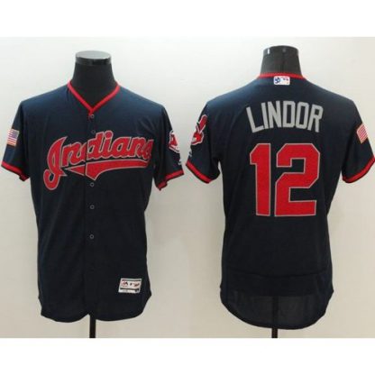 Cleveland Guardians #12 Francisco Lindor Navy Blue Fashion Stars & Stripes Flexbase Authentic Stitched MLB Jersey