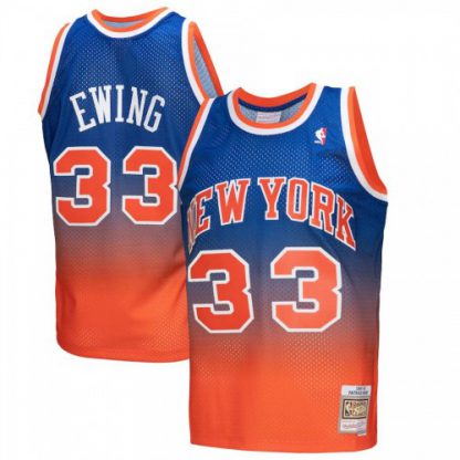 New York New York Knicks #33 Patrick Ewing Mitchell & Ness Men's Orange/Royal 1991/92 Hardwood Classics Fadeaway Swingman Player Jersey