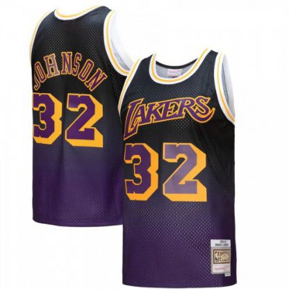 Los Angeles Los Angeles Lakers #32 Orlando Magic Johnson Mitchell & Ness Men's Purple/Black 1984/85 Hardwood Classics Fadeaway Swingman Player Jersey