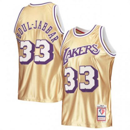 Nike Los Angeles Lakers #33 Kareem Abdul-Jabbar Men's Gold Mitchell & Ness 75th Anniversary 1983-84 Hardwood Classics Swingman Jersey