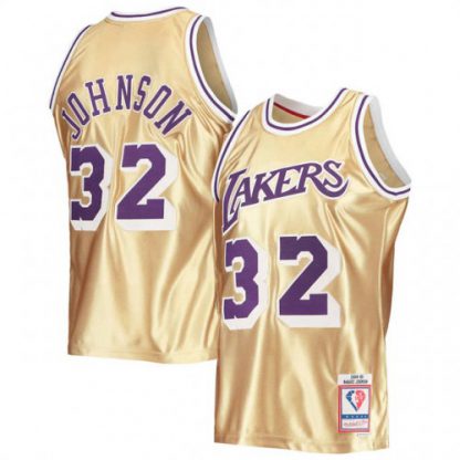 Nike Los Angeles Lakers #32 Orlando Magic Johnson Men's Gold Mitchell & Ness 75th Anniversary 1984-85 Hardwood Classics Swingman Jersey