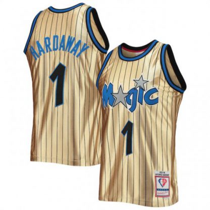 Nike Orlando Magic #1 Penny Hardaway Men's Gold Mitchell & Ness 75th Anniversary 1993-94 Hardwood Classics Swingman Jersey