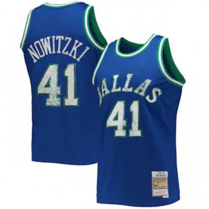 Nike Dallas Mavericks #41 Dirk Nowitzki Mitchell & Ness 1996-97 Hardwood Classics NBA 75th Anniversary Diamond Swingman Jersey - Blue
