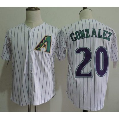 Mitchell And Ness Arizona Diamondbacks #20 Luis Gonzalez White Strip Throwback Stitched MLB Jersey