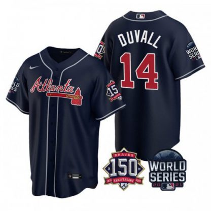 Atlanta Atlanta Braves #14 Adam Duvall Men's Nike 150th Anniversary 2021 World Series Game MLB Jersey - Navy