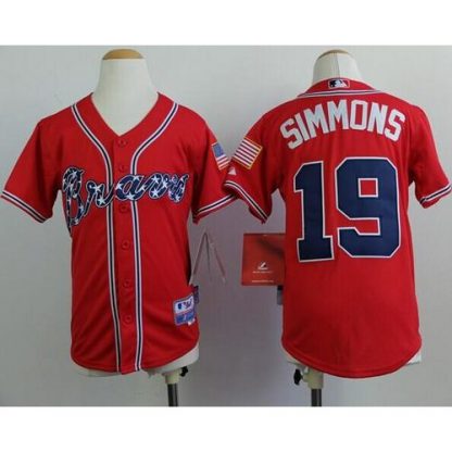 Atlanta Braves #19 Andrelton Simmons Red Cool Base Stitched Youth MLB Jersey