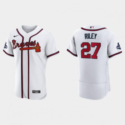 Atlanta Atlanta Braves #27 Austin Riley Men's Nike 2021 World Series Champions Patch MLB Authentic Player Jersey - White