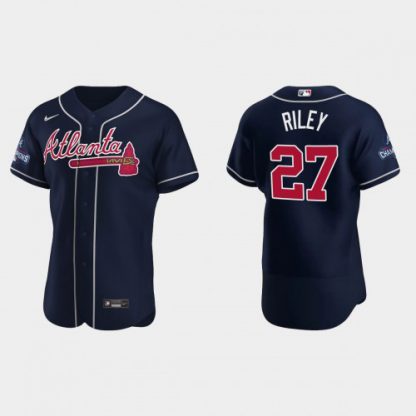 Atlanta Atlanta Braves #27 Austin Riley Men's Nike 2021 World Series Champions Patch MLB Authentic Player Jersey - Navy