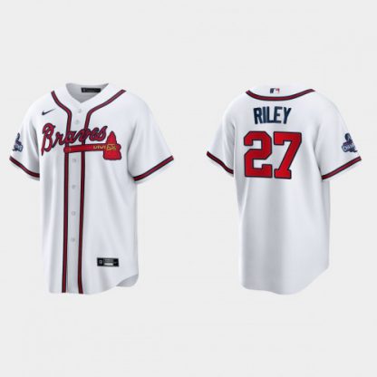 Atlanta Atlanta Braves #27 Austin Riley Men's Nike 2021 World Series Champions Patch MLB Game Jersey - White