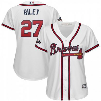Atlanta Atlanta Braves #27 Austin Riley Majestic Women's 2019 Postseason Official Cool Base Player Jersey White