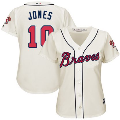 Atlanta Braves #10 Chipper Jones Cream Alternate Women's Stitched MLB Jersey
