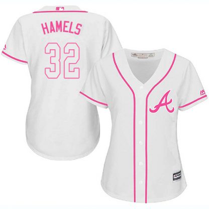 Atlanta Braves #32 Cole Hamels White/Pink Fashion Women's Stitched MLB Jersey