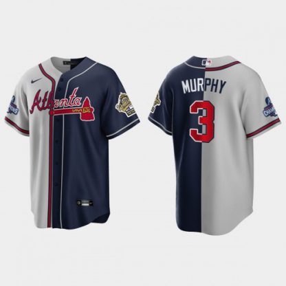 Atlanta Atlanta Braves #3 Dale Murphy Men's Nike 2021 World Series Champions 1995 Throwback Split Gray Navy MLB Stitched Jersey