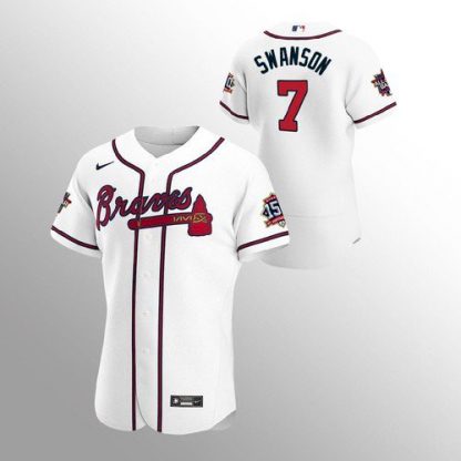 Atlanta Atlanta Braves #7 Dansby Swanson Men's Nike 150th Anniversary 2021 World Series Authentic MLB Jersey - White