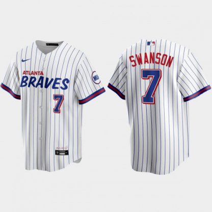Atlanta Atlanta Braves #7 Dansby Swanson White Men's Nike 2021 City Connect Replica MLB Jersey