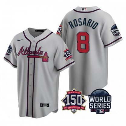 Atlanta Atlanta Braves #8 Eddie Rosario Men's Nike 150th Anniversary 2021 World Series Game MLB Jersey - Grey