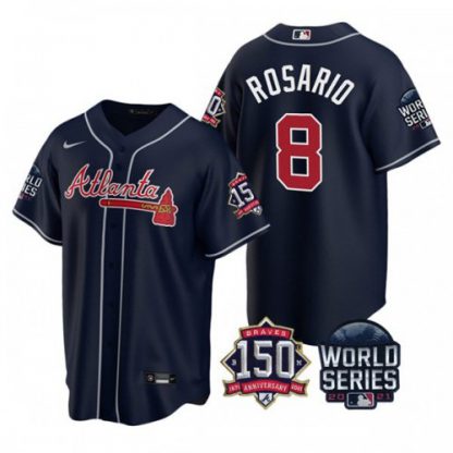 Atlanta Atlanta Braves #8 Eddie Rosario Men's Nike 150th Anniversary 2021 World Series Game MLB Jersey - Navy