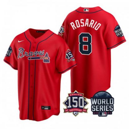 Atlanta Atlanta Braves #8 Eddie Rosario Nike 150th Anniversary 2021 World Series Youth MLB Jersey - Red