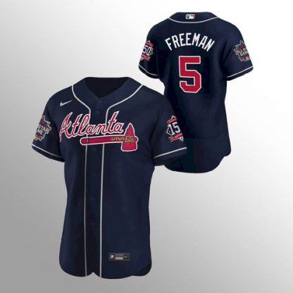 Atlanta Atlanta Braves #5 Freddie Freeman Men's Nike 150th Anniversary 2021 World Series Authentic MLB Jersey - Navy