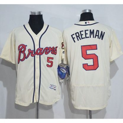Atlanta Braves #5 Freddie Freeman Cream Flexbase Authentic Collection Stitched MLB Jersey