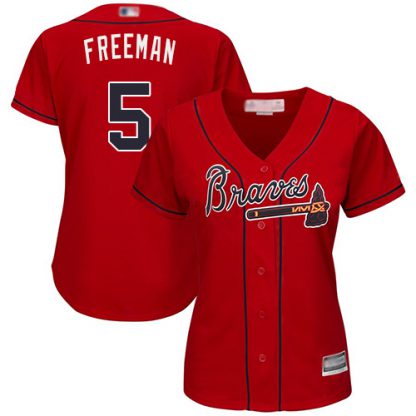 Atlanta Braves #5 Freddie Freeman Red Alternate Women's Stitched MLB Jersey