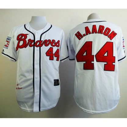 Mitchell And Ness 1963 Atlanta Braves #44 Hank Aaron White Stitched MLB Jersey