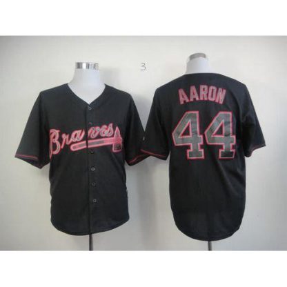 Atlanta Braves #44 Hank Aaron Black Fashion Stitched MLB Jersey