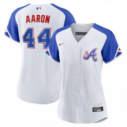 Atlanta Atlanta Braves #44 Hank Aaron 2023 City Connect Women's Nike Atlanta Jersey - White