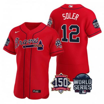 Atlanta Atlanta Braves #12 Jorge Soler Men's Nike 150th Anniversary 2021 World Series Authentic MLB Jersey - Red