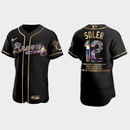 Atlanta Atlanta Braves #12 Jorge Soler Men's Nike 2021 World Series Champions Patch MLB Authentic Player Jersey - Black